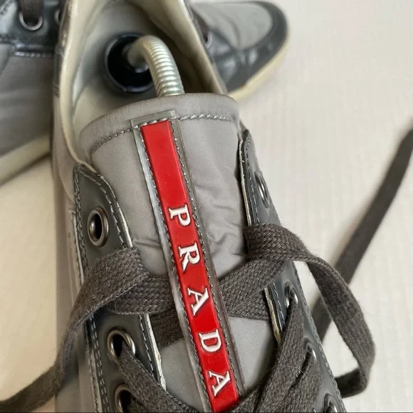 Prada Metallic Silver Gray Sneakers - Picture 11 of 12